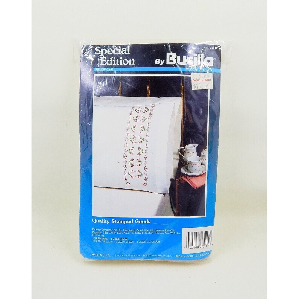 Bucilla Stamped Pillowcase Pair 63112 Special Edition Loops of Love